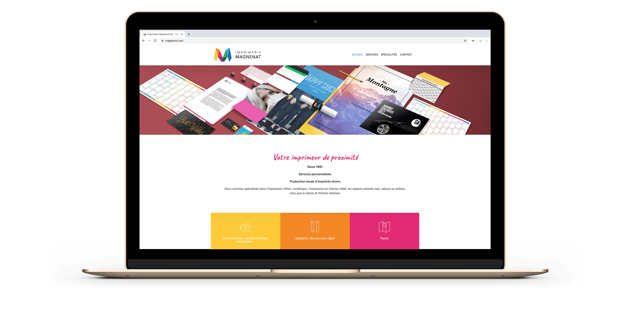 Site web magnenat sur un ordinateur, ici la page d'accueil.